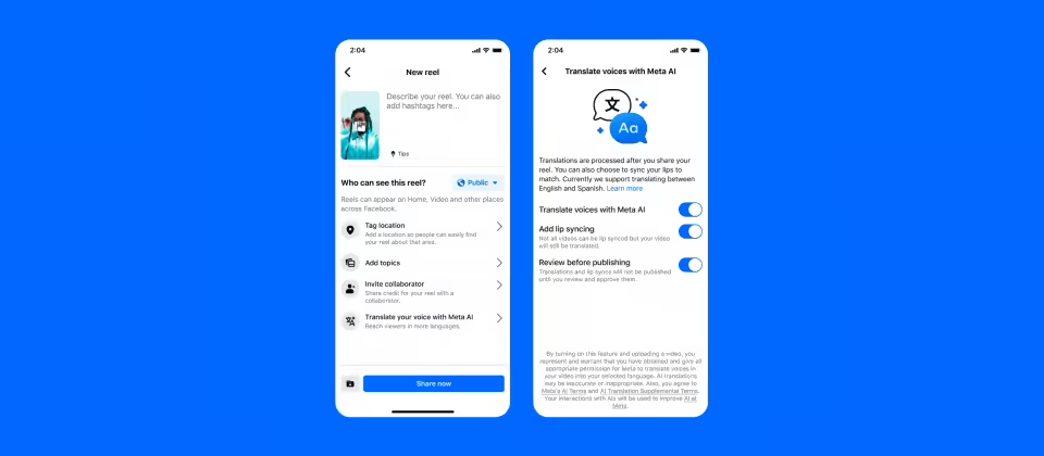 0d02d46bj00t1hef7001yd000qo00bop Meta 公布 Reels 短视频音频翻译功能,利用 AI 多语言配音对口型
