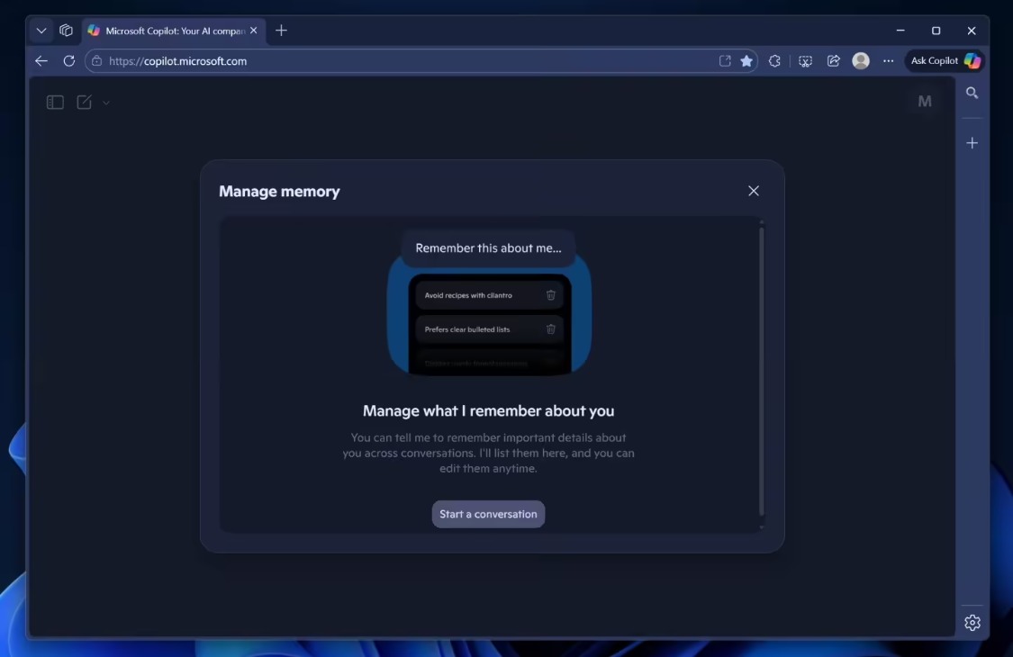 微软 Copilot 将上线完整 AI 记忆管理功能