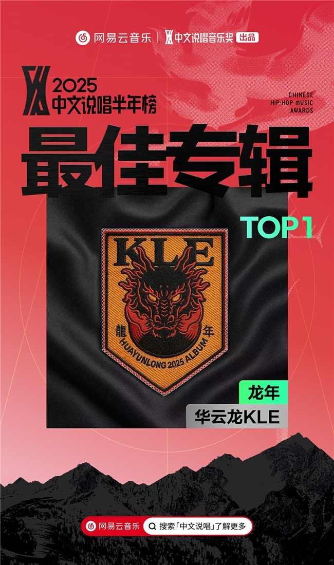 网易云音乐2025中文说唱半年榜揭晓 说唱新锐华云龙KLE成双冠王(图2)
