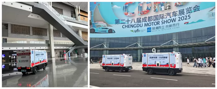 科技也有温度！九识智能无人车成都车展支援搭建，帮工人运物料还送防暑补给(图3)