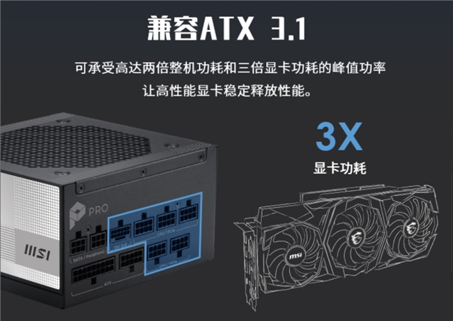 微星PRO A1000PL PCIE5电源上市：ATX3.1+PCIe5.1双认证，首发699元(图2)