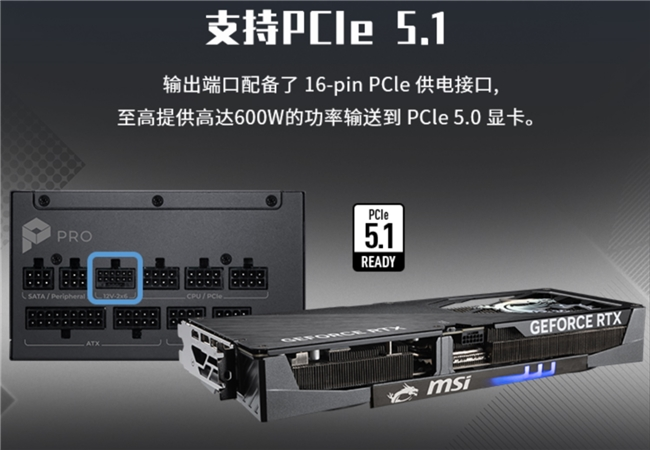微星PRO A1000PL PCIE5电源上市：ATX3.1+PCIe5.1双认证，首发699元(图3)