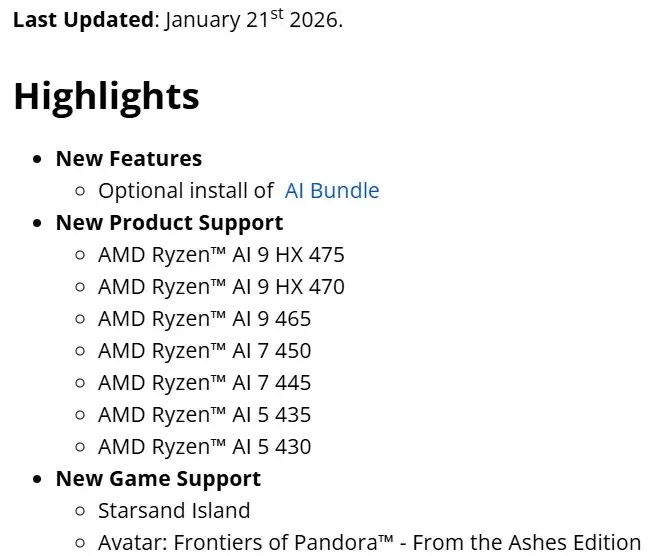 AMD推出Adrenalin Edition 26.1.1 引入AI功能包并支持锐龙AI 400系列(图3)