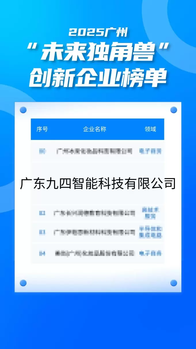 官方认证！九四智能再度入选广州独角兽创新企业榜单(图1)