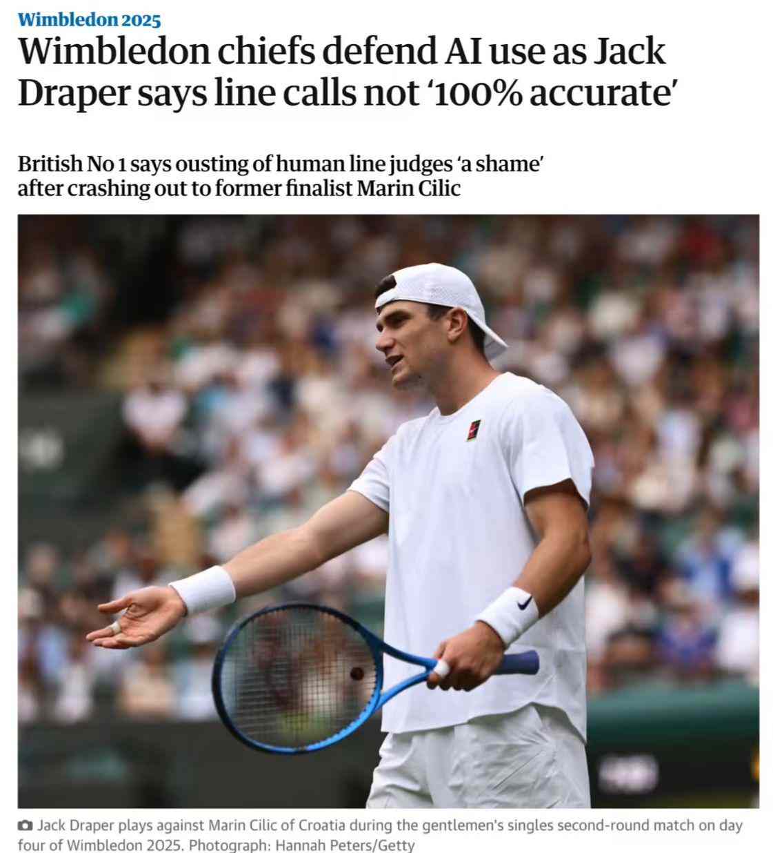 温网使用 AI 判罚引选手不满，组委会回应“系统比人工更可靠”