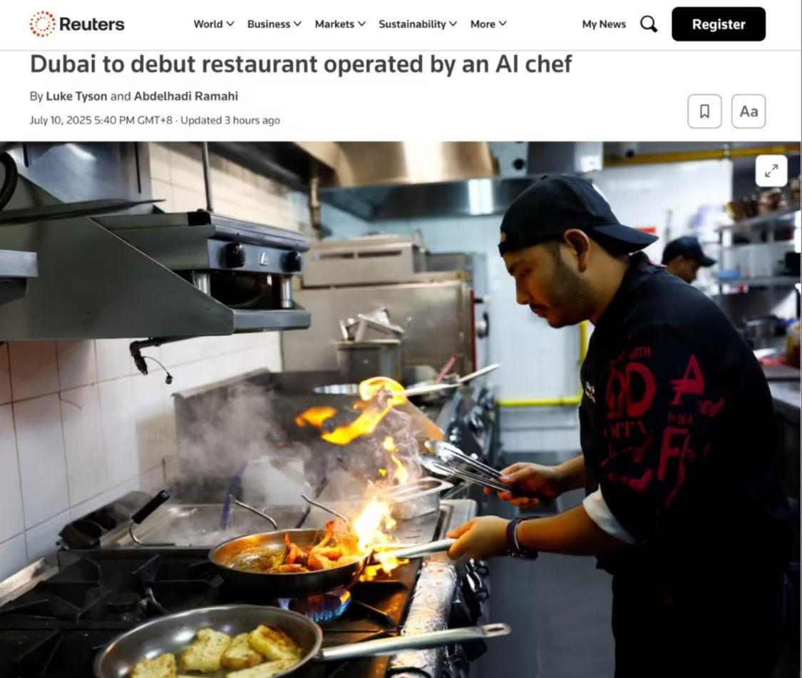 迪拜“AI主厨”餐厅即将开业：大模型设计菜谱，打造独特大胆味觉体验