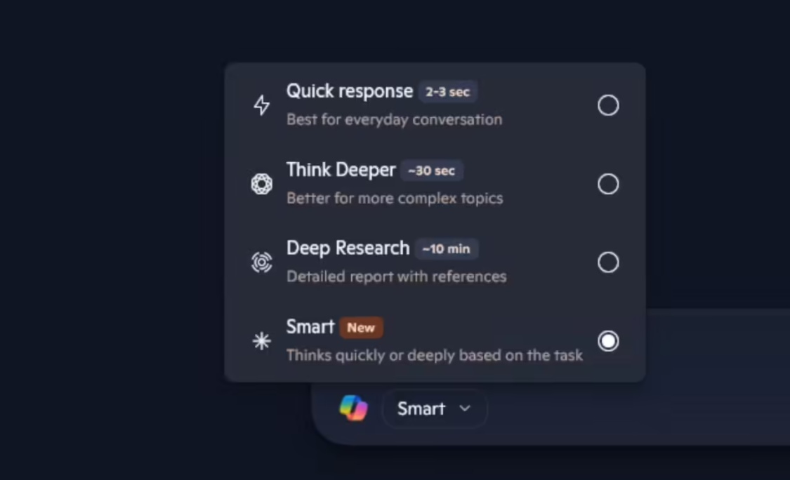 关联 GPT-5：微软 Copilot 测试“智能”模式，基于任务动态调整 AI 思考时间