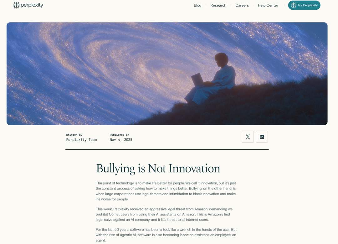 e6d7c528j00t5afi900pld000u000lnm Perplexity 长文称亚马逊「霸凌」其 AI 浏览器