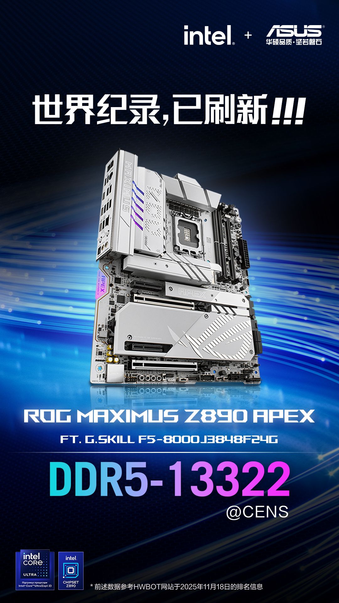 ROG MAXIMUS Z890 APEX主板创DDR5-13322超频新纪录(图1)
