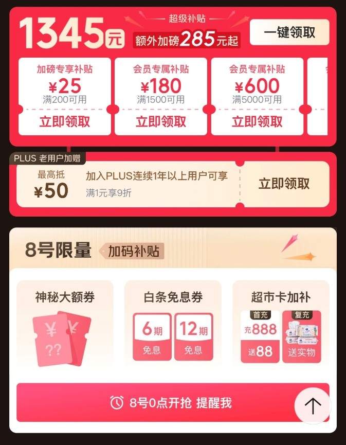 京东PLUS会员年度盛典：超级联名卡“买一得五”、最高领1345元超级补贴券(图4)